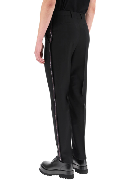 Shop Valentino Mohair Wool Trousers With Logo Selvedge In Black,brown