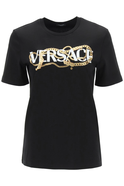 Shop Versace Chain T-shirt In Black,gold,white
