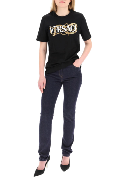 Shop Versace Chain T-shirt In Black,gold,white