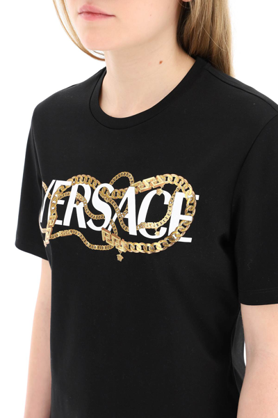 Shop Versace Chain T-shirt In Black,gold,white