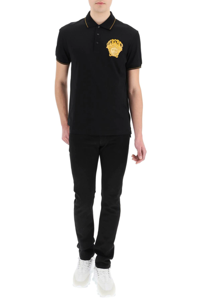 Shop Versace Medusa Music Polo Shirt In Black,gold