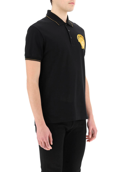 Shop Versace Medusa Music Polo Shirt In Black,gold