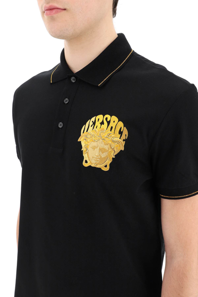 Shop Versace Medusa Music Polo Shirt In Black,gold