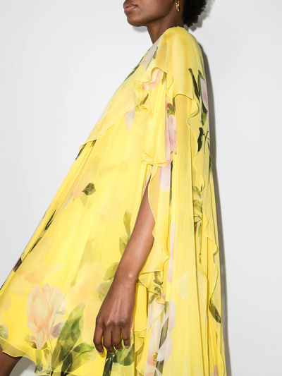 Shop Valentino Peonia Reediton Cape-style Dress In Yellow