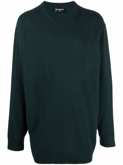 Shop Balenciaga V-neck Cashmere Jumper In Green