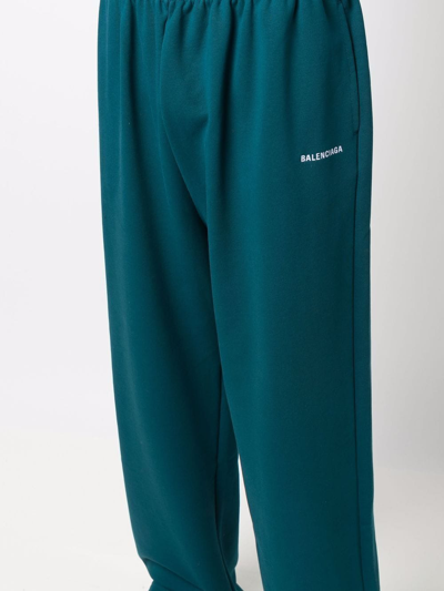 Shop Balenciaga Embroidered Logo Track Pants In Blue