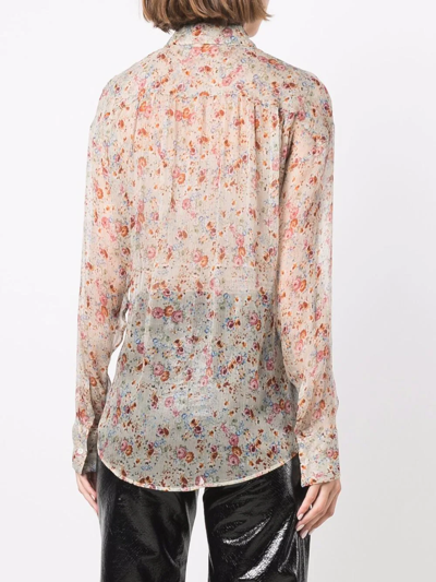 Shop Dsquared2 Silk Floral-print Shirt In Neutrals