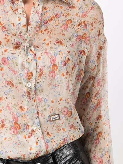 Shop Dsquared2 Silk Floral-print Shirt In Neutrals