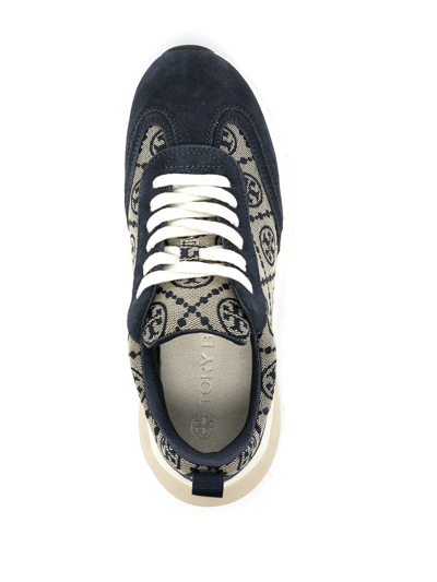 Shop Tory Burch Double-t Monogram-print Sneakers In Blue