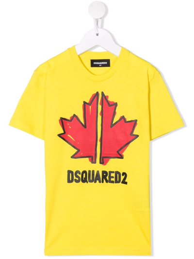 Shop Dsquared2 Logo-print Cotton T-shirt In Yellow