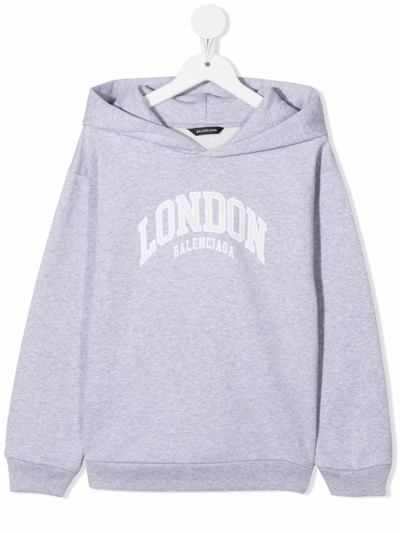Shop Balenciaga London Cotton Hoodie In Grey