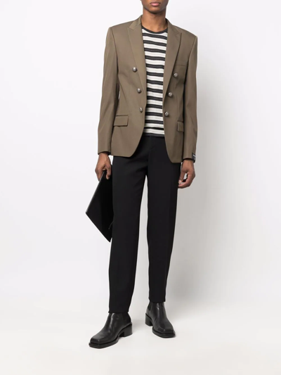 Shop Balmain Double-breasted Tailored Blazer In Brown