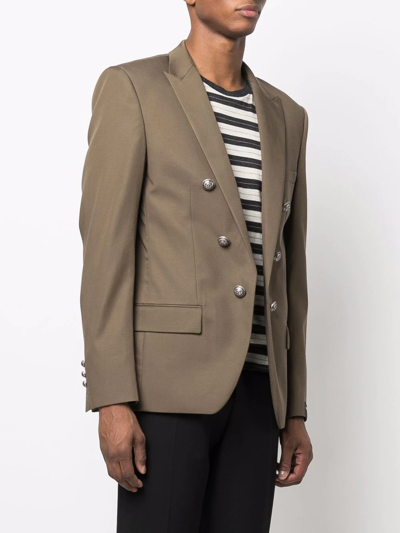 Shop Balmain Double-breasted Tailored Blazer In Brown