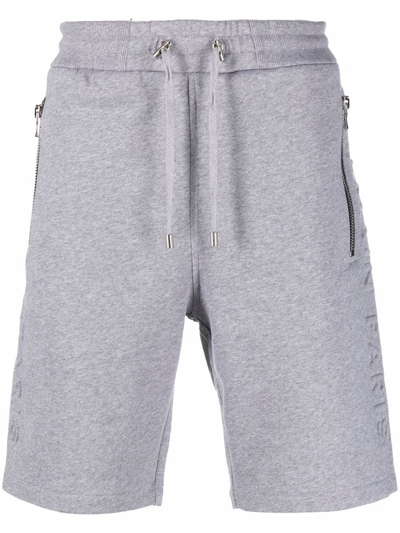 Shop Balmain Embossed Logo Track Shorts In Grey