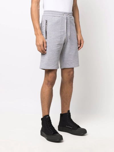 Shop Balmain Embossed Logo Track Shorts In Grey