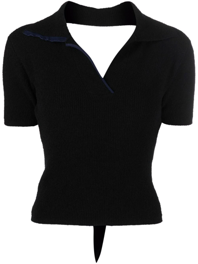 Shop Jacquemus Open-back Knitted Polo Top In Black