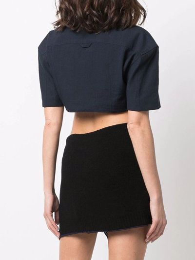 Jacquemus Le Haut Bebi Short-sleeve Hemp And Cotton-blend Top In Blue