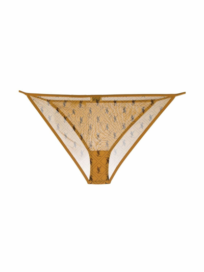 Shop Saint Laurent Logo-print Tulle Briefs In Yellow