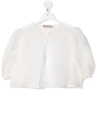 La Stupenderia Teen Puff-sleeve Cropped Bolero Blouse In White
