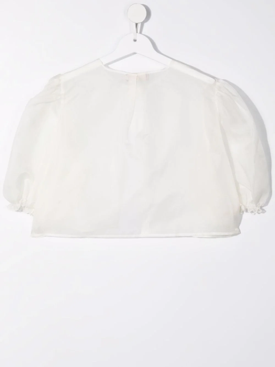 Shop La Stupenderia Teen Puff-sleeved Silk Bolero In White