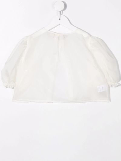 La Stupenderia Teen Puff-sleeve Cropped Bolero Blouse In Neutrals