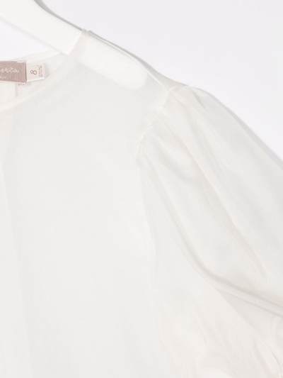 La Stupenderia Teen Puff-sleeve Cropped Bolero Blouse In Neutrals