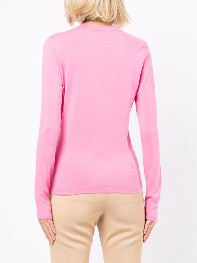 Shop Jacquemus Embroidered-logo Long-sleeve Top In Pink