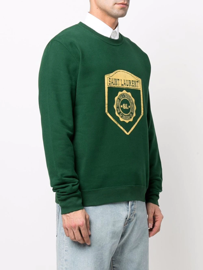 Shop Saint Laurent University Crest Print Sweatshirt In Green