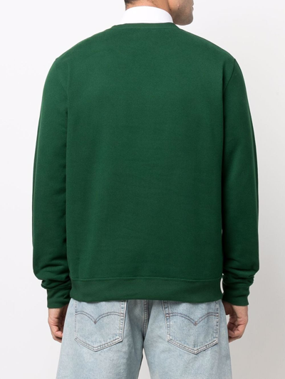 Saint Laurent Logo-flocked Cotton-jersey Sweatshirt In Green