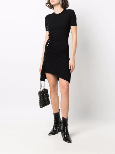 Rabanne Side Snap Ruched Asymmetric Minidress In Black