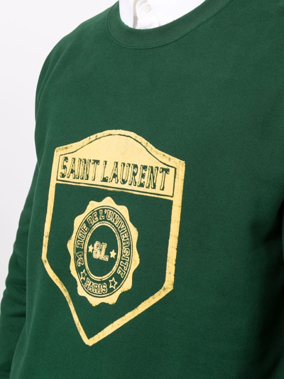 Shop Saint Laurent University Crest Print Sweatshirt In Green
