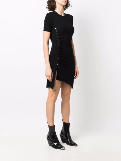 Rabanne Side Snap Ruched Asymmetric Minidress In Black