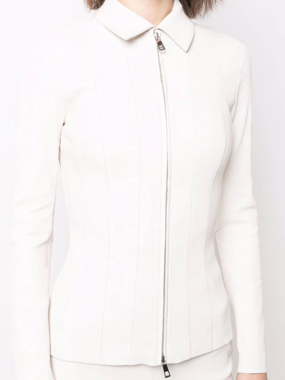 Shop Desa 1972 Zipped Fitted Leather Jacket In White