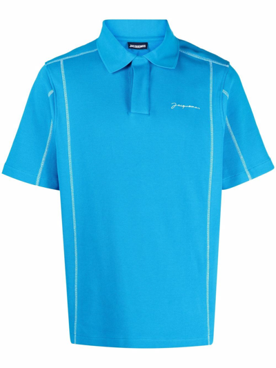 Shop Jacquemus Contrast Stitched Polo Shirt In Blue