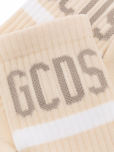 Shop Gcds Intarsia Logo Ribbed Socks In Neutrals