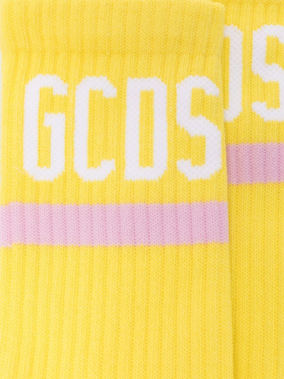 Shop Gcds Logo Intarsia Ribbed Socks In Yellow