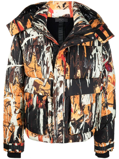 Shop Amiri Abstract-print Down-feather Jacket In Orange