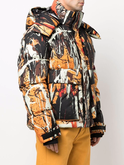 Shop Amiri Abstract-print Down-feather Jacket In Orange