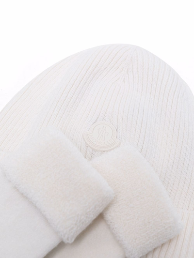 Shop Moncler Logo Beanie And Socks Set In Neutrals