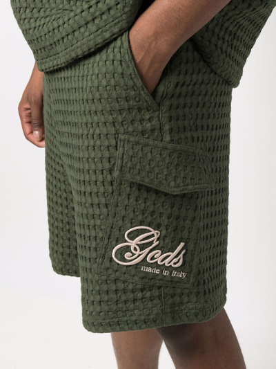 Shop Gcds Oversize Waffle Logo Shorts In Green