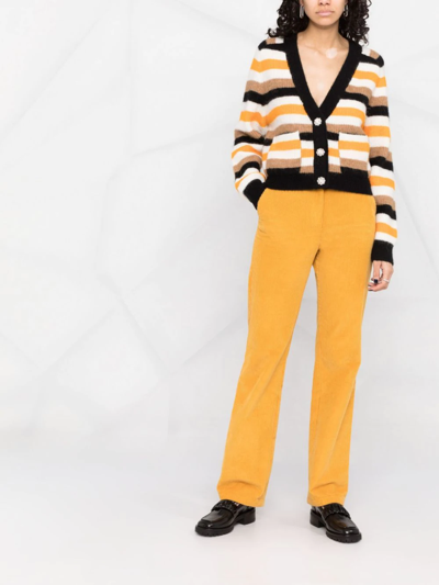 Shop Ganni Horizontal-stripe V-neck Cardigan In Orange