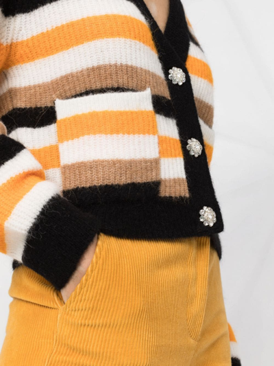 Shop Ganni Horizontal-stripe V-neck Cardigan In Orange