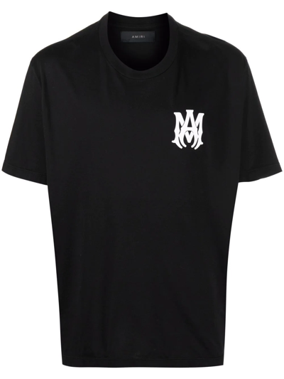 Amiri Jazz Wolf Black Crewneck T-shirt With Logo Lettering On The Front And Maxi Print On The Rear In Cott In Black