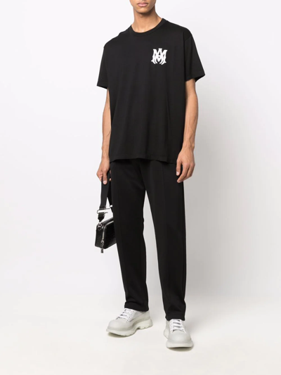 Amiri Jazz Wolf Black Crewneck T-shirt With Logo Lettering On The Front And Maxi Print On The Rear In Cott In Black