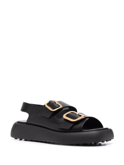 Tod's Gomma Buckled Leather Platform Sandals In Black