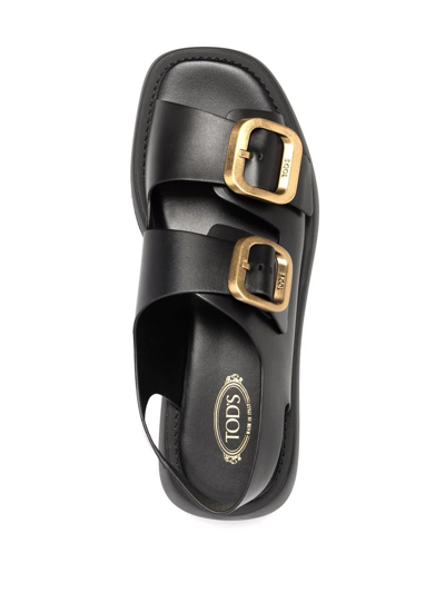 Tod's Gomma Buckled Leather Platform Sandals In Black