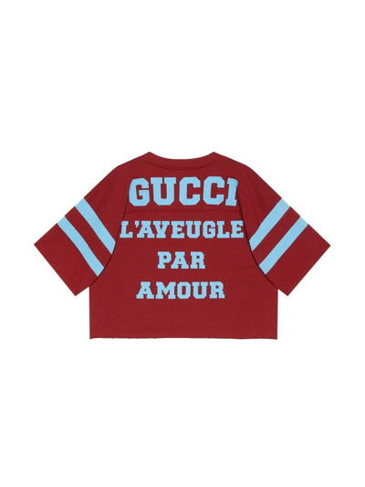 Shop Gucci 1921 L'aveugle Par Amour Cropped T-shirt In Red