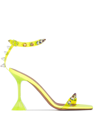 Shop Amina Muaddi Julia Glass 95mm Sandals In Yellow