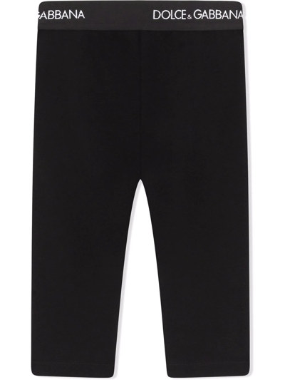 Shop Dolce & Gabbana Studded Stripe Cotton Leggings In Black