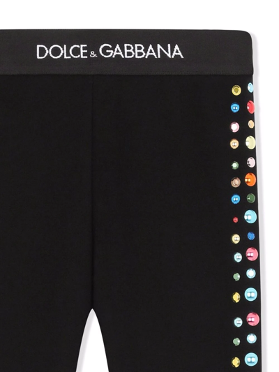 Shop Dolce & Gabbana Studded Stripe Cotton Leggings In Black